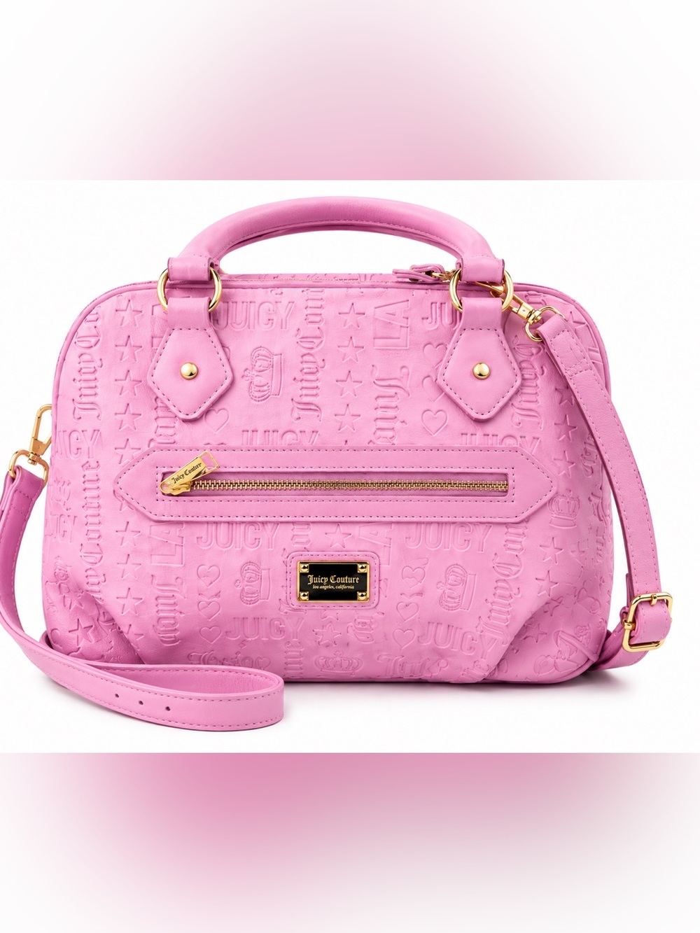 Juicy Couture Y2K Pink Embossed Logo Dome Satchel Crossbody Ba